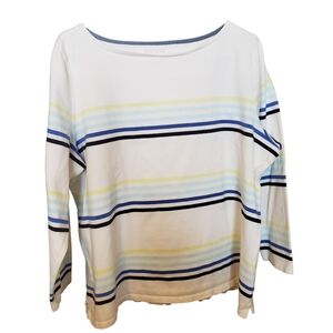 Talbots Plus 2X Authentic Pullover Blue Striped Long Sleeve Ivory Shirt